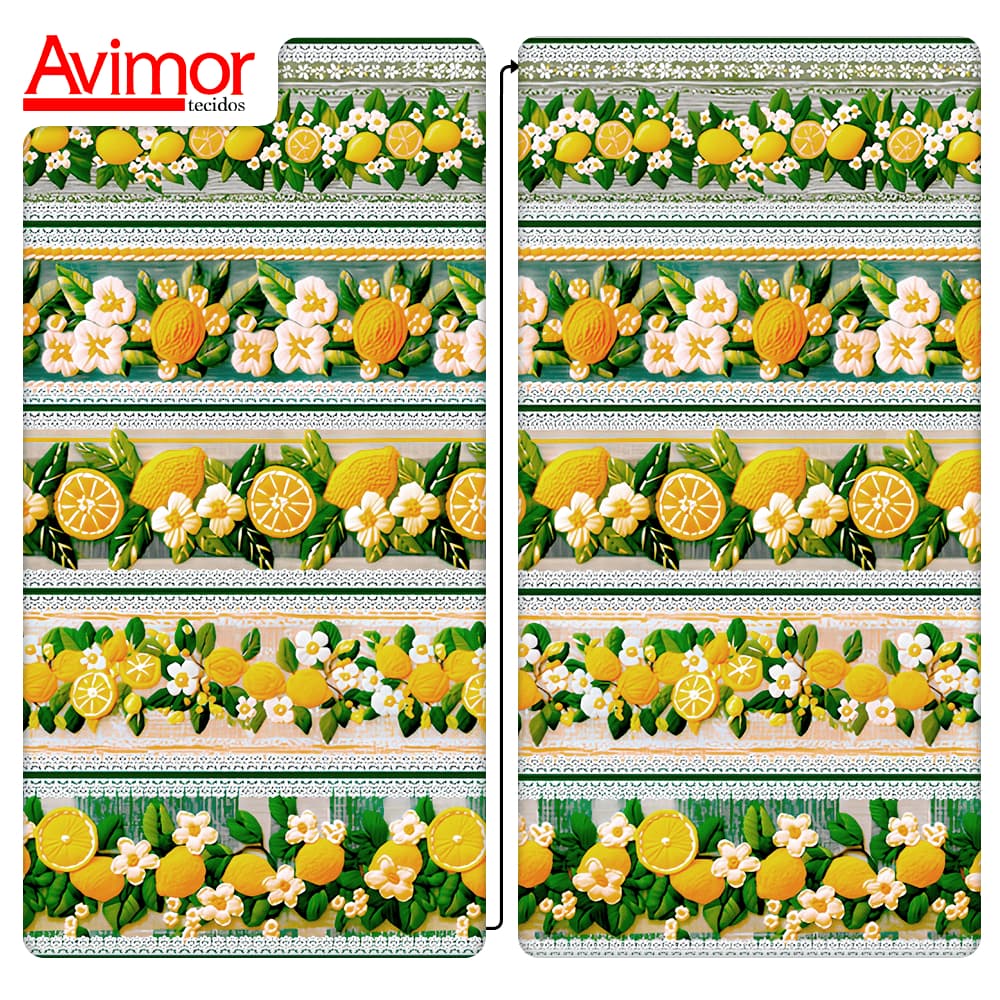 Tecido Tricoline Digital Efeito 3D Barrado Primavera Siciliana Cozinha Patchwork Costura Pano