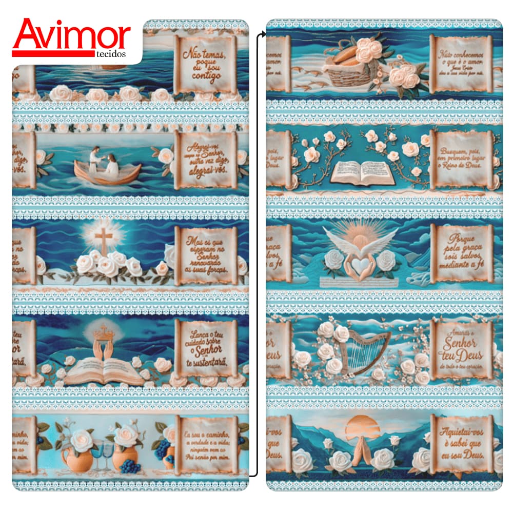 Tecido Tricoline Digital 3D Barrado Religioso Promessa de Fé Artesanato Costura Pano Patchwork