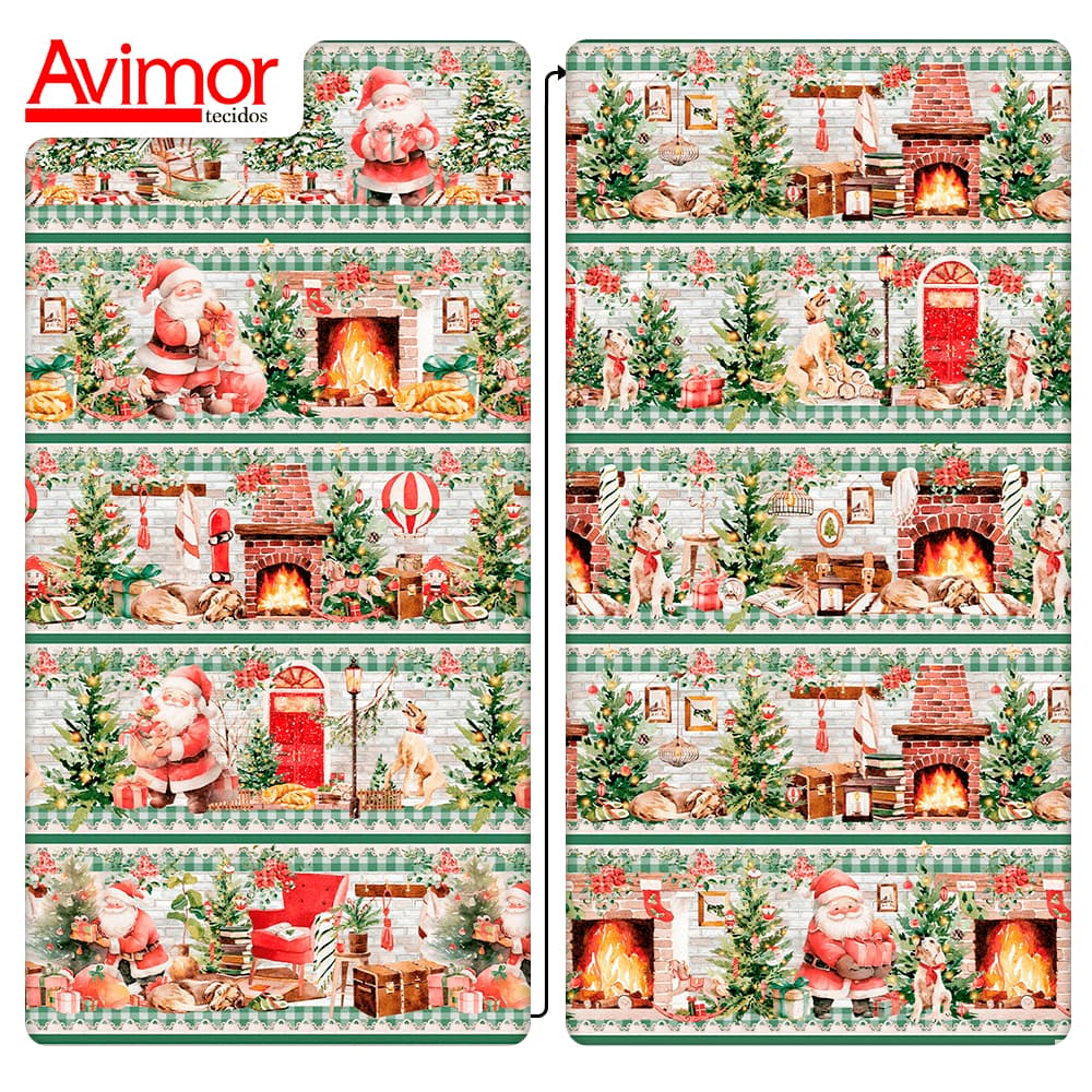 Tecido Tricoline Digital Barrado Presentes do Papai Noel Costura Artesanato Patchwork Pano