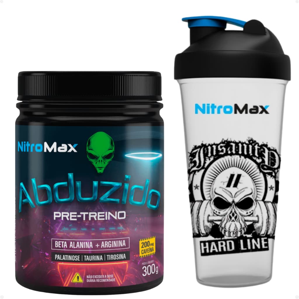 Kit 1 Pré Treino Abduzido + 1 Coqueteleira Hard Line 600ml - NitroMax