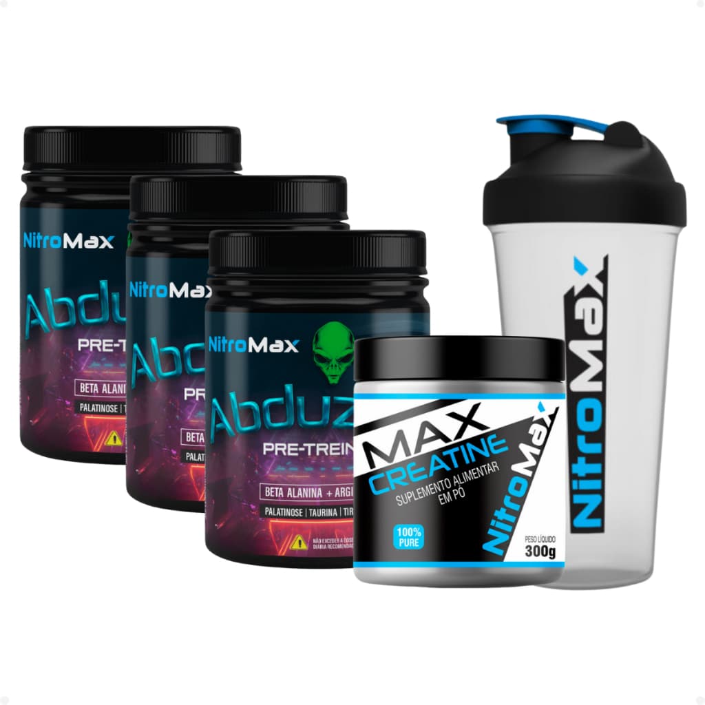 Kit 3 Pré Treino Abduzidos + 1 Creatine Max 300g + 1 Coqueteleira 600ml