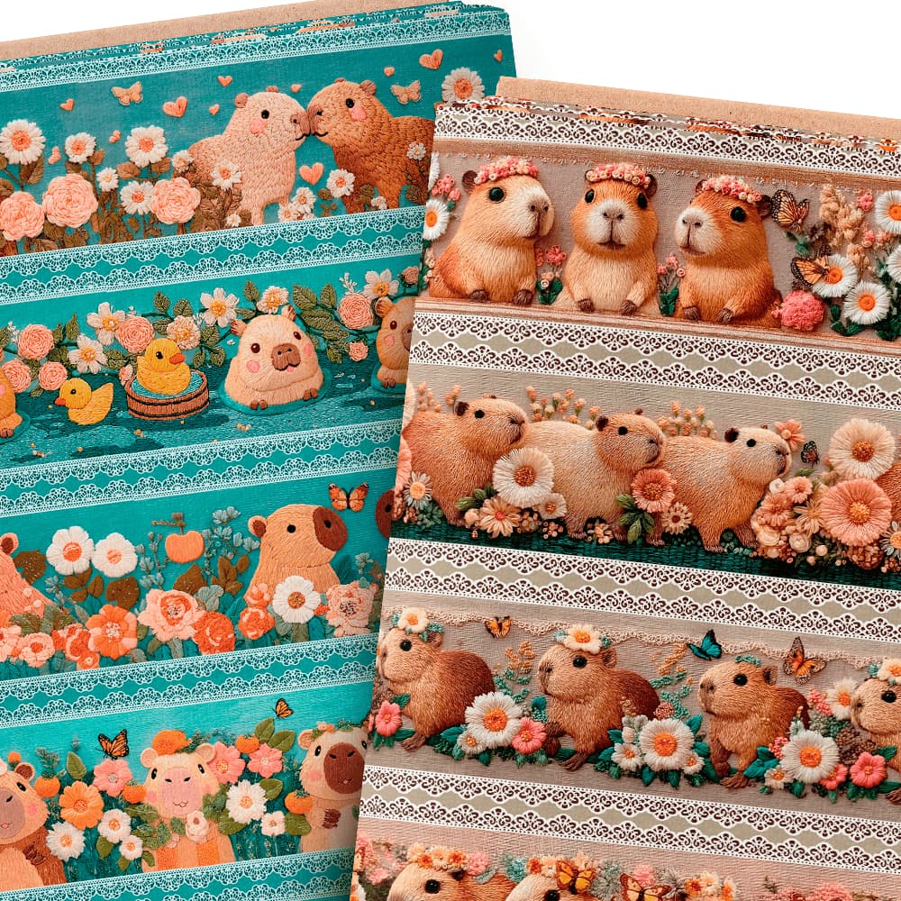 Tecido Tricoline Estampas Barrados Digitais Capivaras Artesanato Animais Variadas Patchwork Costura