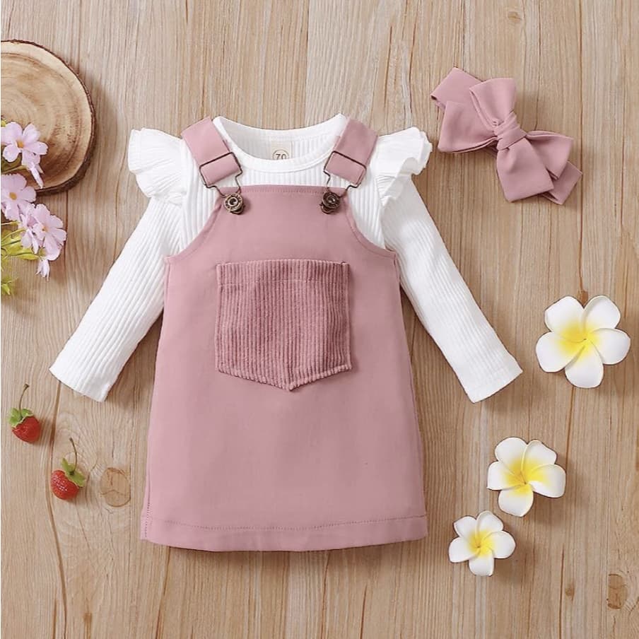Jardineira Menina - Conjunto Infantil Menina Estilo Blogueirinha 3 peças Roupa de Menina - Macaquinho bebê Menina