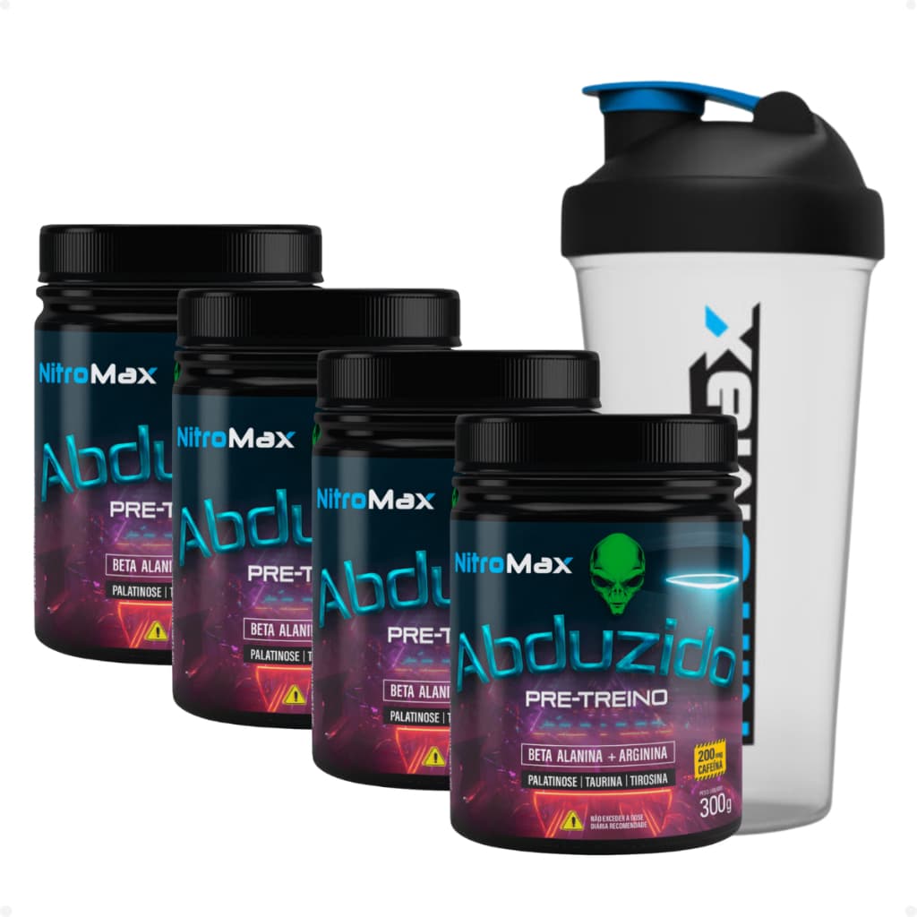 Kit 4 Pré Treino Abduzidos 300g + 1 Coqueteleira 600ml - NitroMax