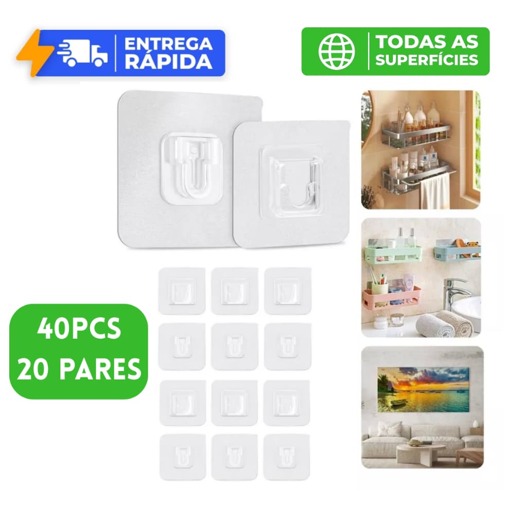 Gancho Adesivo de Parede Reposição Para Prateleira de Banheiro Cozinha Sem Furos Cestos Dupla Face À Prova D'água Askoi