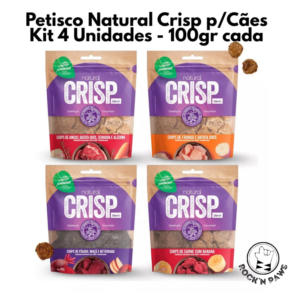Kit 4 Petisco Natural Crisp Blend para Cães 100g Snack Saudável Super Premium Pet Adulto Filhote