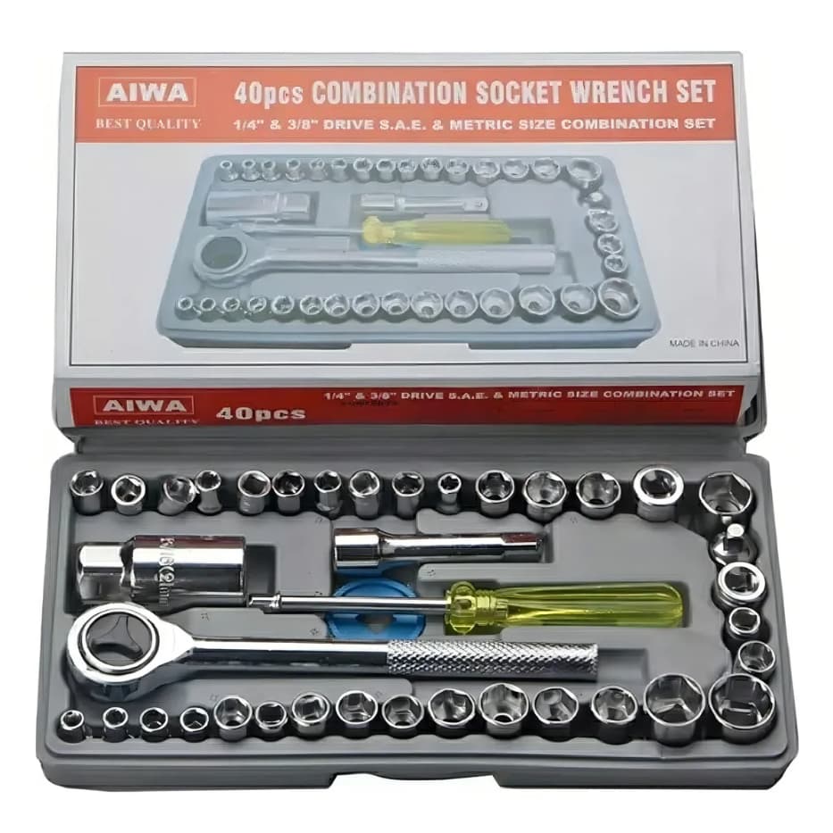 KIT DE CHAVE CATRACA AIWA 40 PEÇAS FERRAMENTA JOGO DE SOQUETE PROFISSIONAL