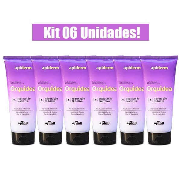 KIT 6 UNIDADES LOÇÃO HIDRATANTE CORPORAL ORQUÍDEA HIDRATAÇÃO NUTRITIVA APIDERM 190g APINIL