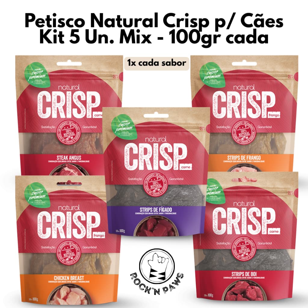 Kit 5 Petisco Natural Crisp para Cães 100g Snack Saudável Super Premium Pet Adulto Filhote