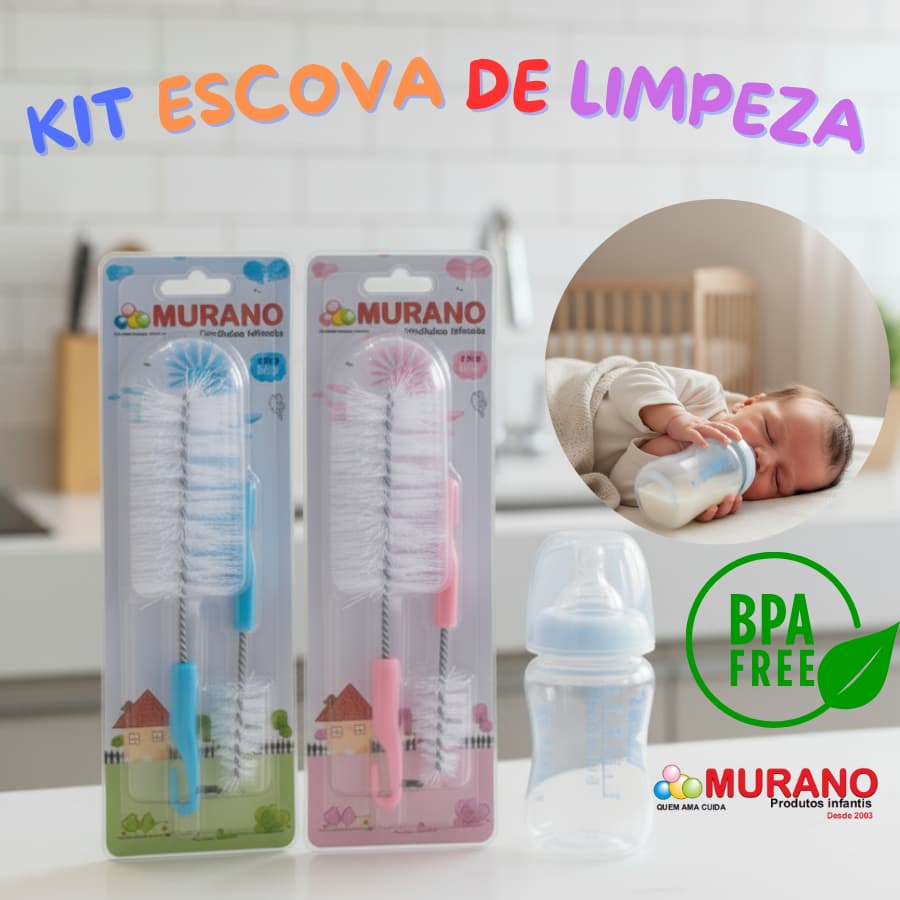 Escovas Higiene Limpeza para Mamadeira e Bico – Murano | 2 Escovas UNIFY