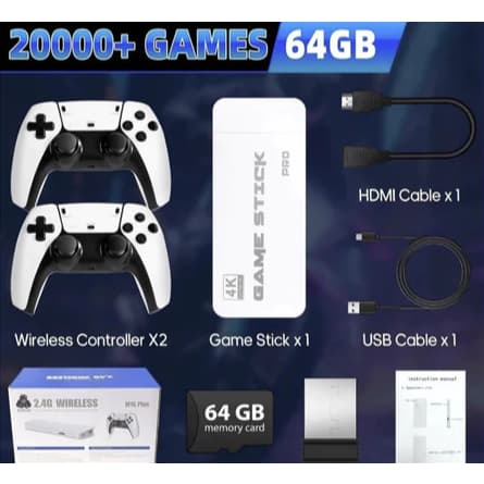 2025 NOVO Vídeo Game Stick M15 Pro 4k 64gb Hdmi Com 2 Controles Se Fio +20mil Jogos MM