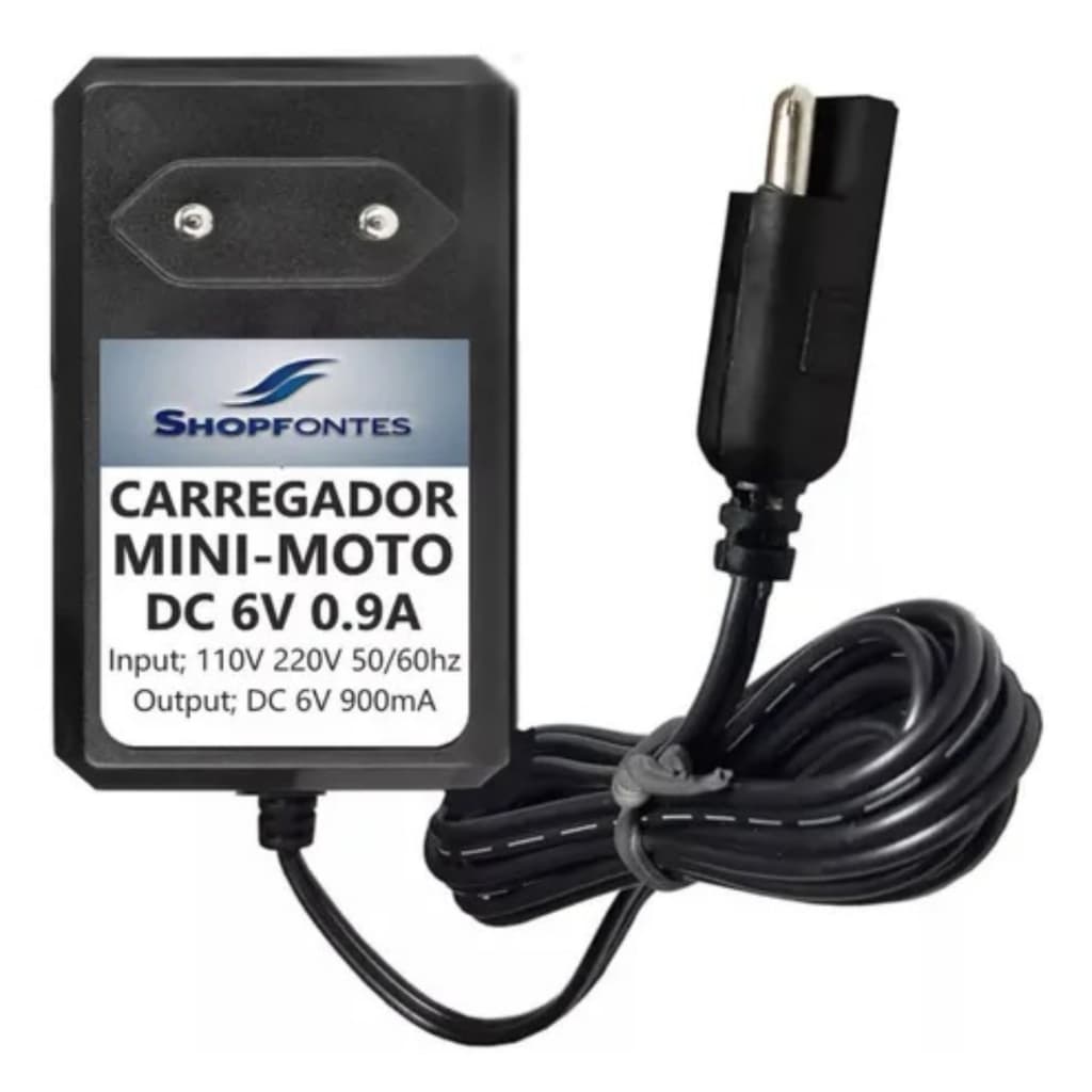 FONTE CARREGADOR MOTO ELETRICA 6V 900MA BRINQUEDO