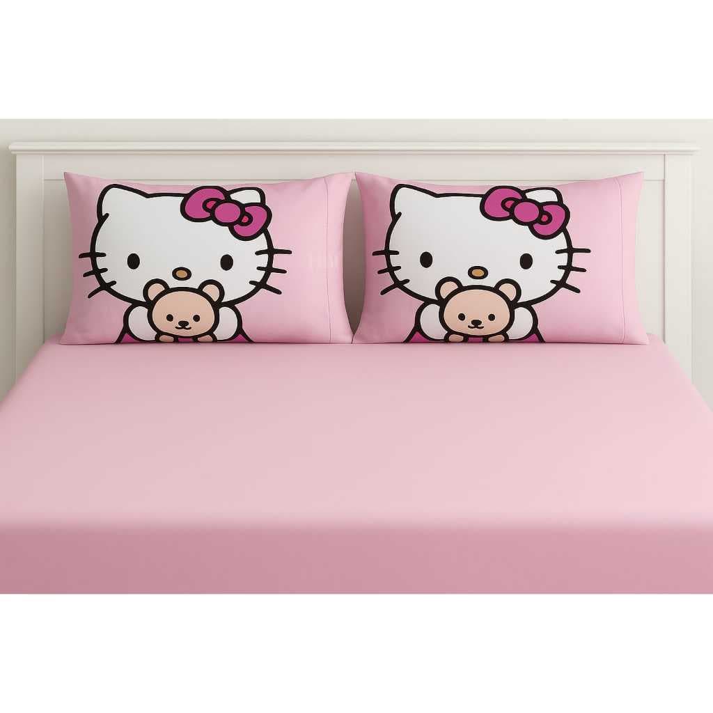 Jogo Lençol Casal Padrão HELLO KITTY C/ elastico Fronhas C/ponto palito ,Micro percal,super macio e delicado
