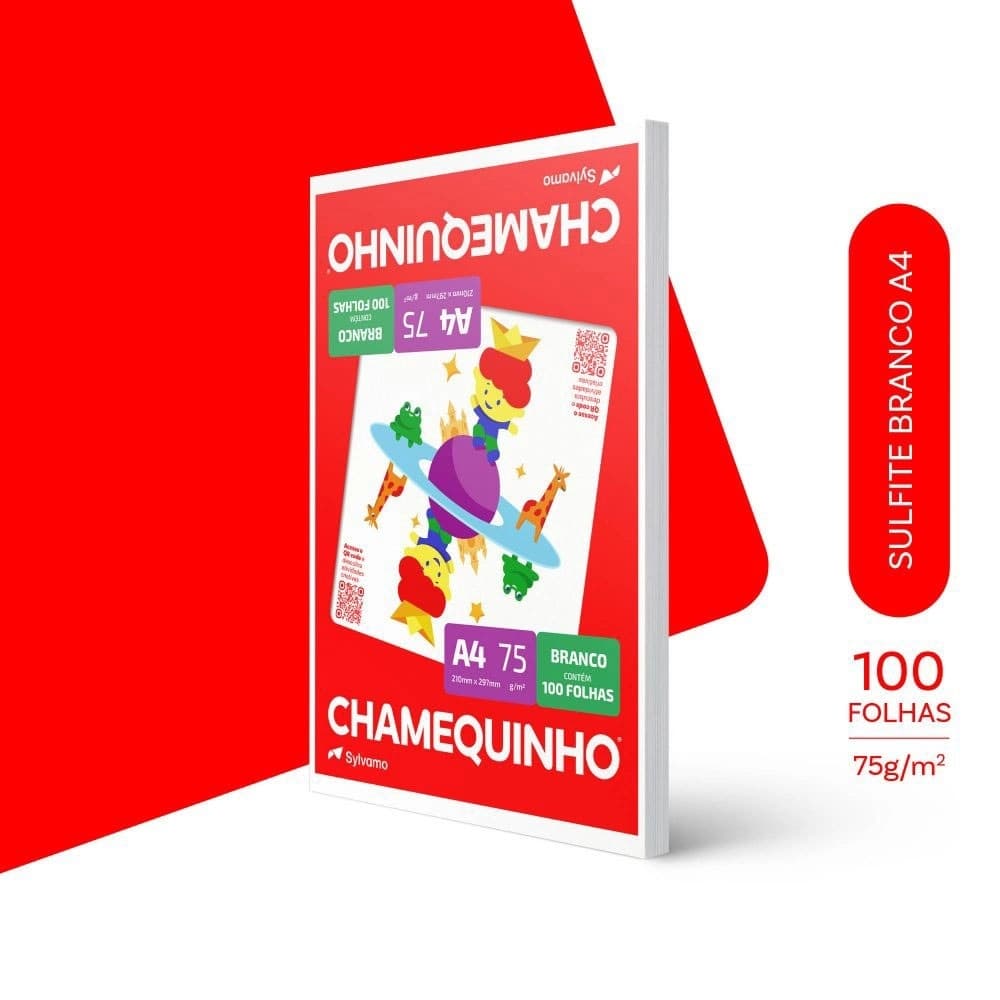 Papel sulfite A4 75g 210x297 com 100 folhas Chamequinho