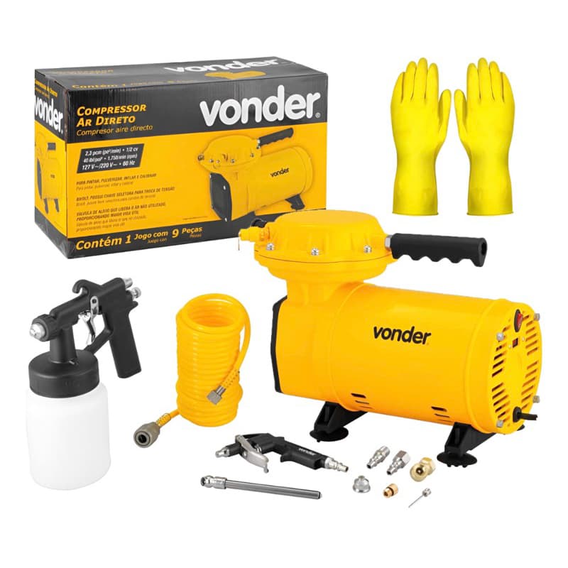 Motocompressor Ar Direto Vonder 1/2 Cv Bivolt Kit + Completo Amarelo 60 Bifásica