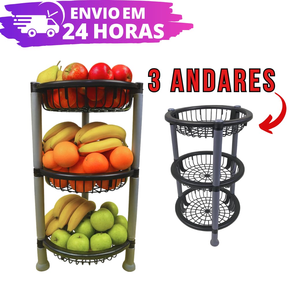Fruteira Organizador De Chão REFORÇADO De Plástico Multiuso 3 andares Organizador Empilhável