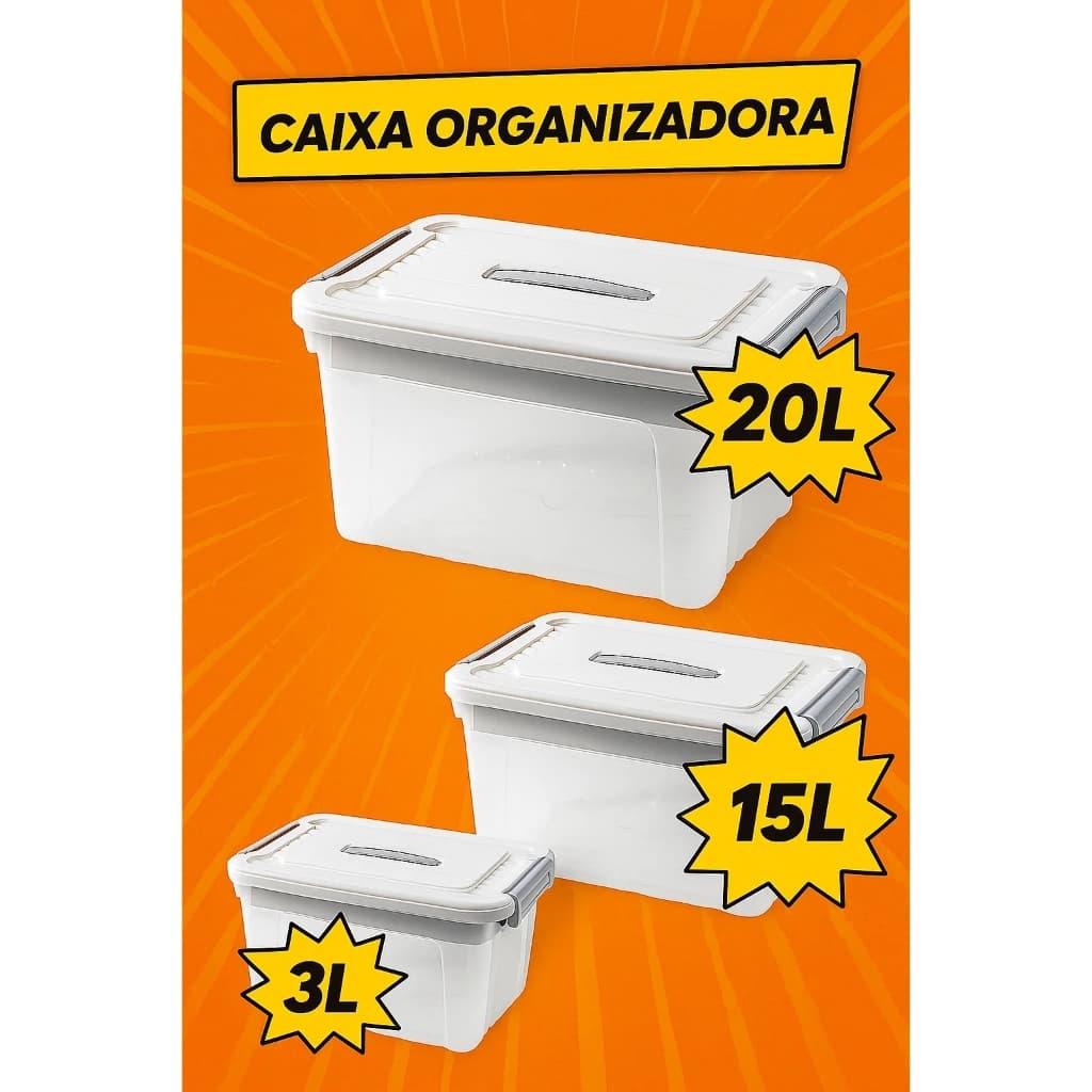 Organizador Plástico 20L Cesto com Tampa Porta Trecos Roupas Banheiro Quarto Mesa Brinquedos Cozinha