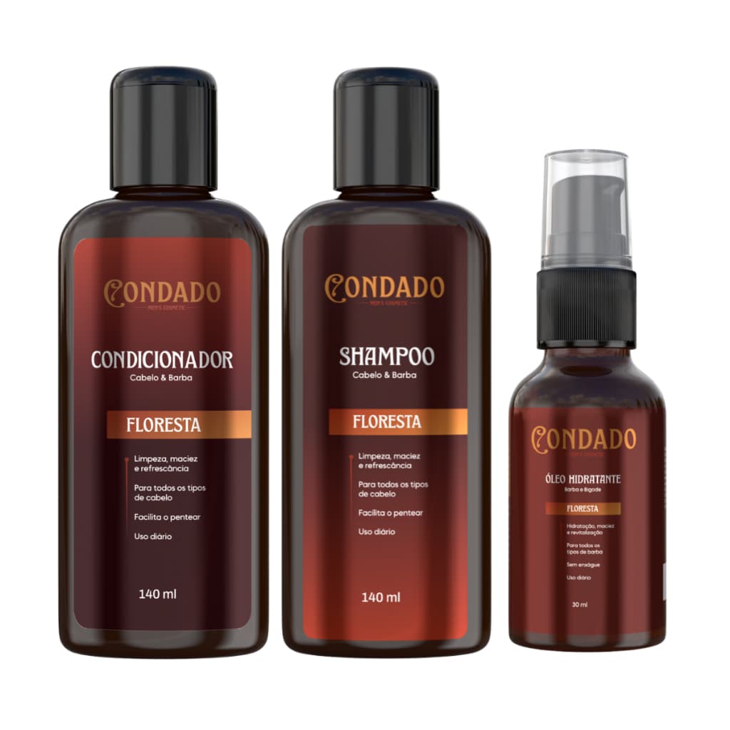 Kit Barba Macia com Shampoo Condicionador Óleo Hidratante Masculino Barba Cabelo Cheiroso Condado