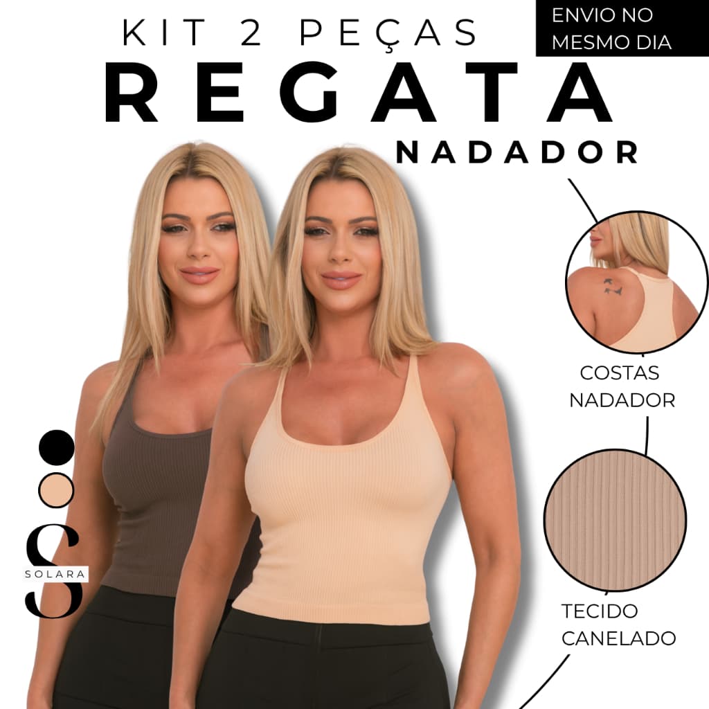KIT 02 Regata Nadadora Poliamida Premium Feminina Canelada Sem Transparencia Academia Casual Fitness Dia a Dia