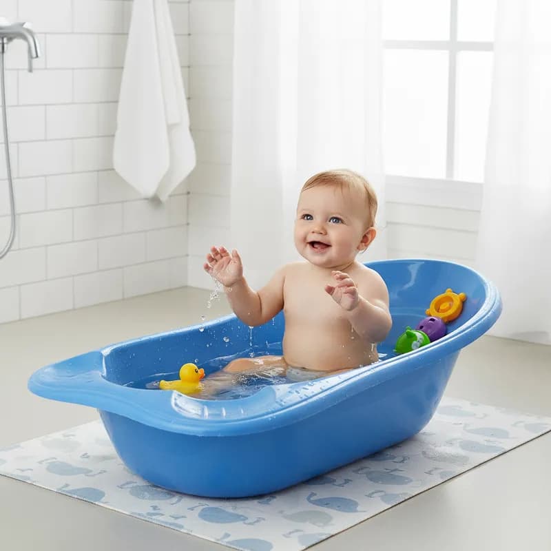 Banheira Infantil 25 Litros Plasnew Grande Plastico Com Saboneteira Resistente Bebe Rosa Azul Banho