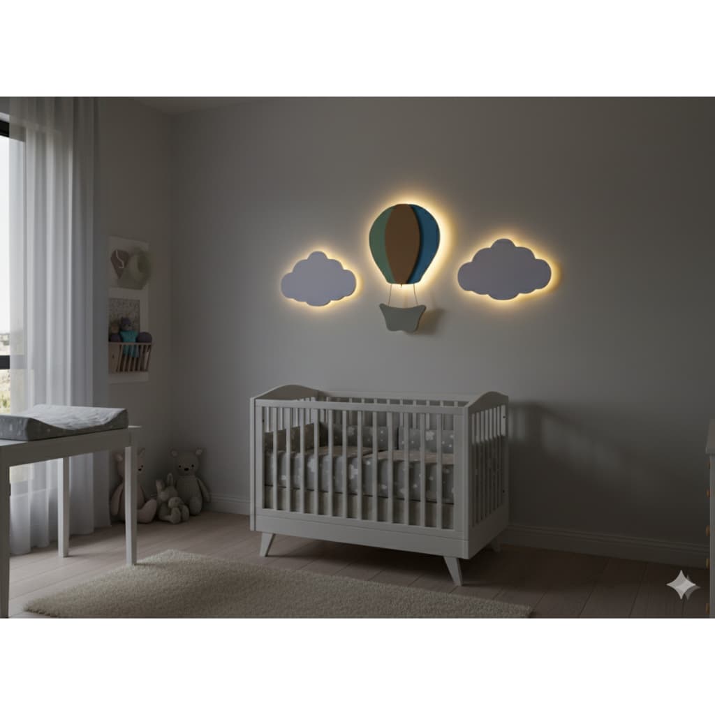 Nuvem Com Led + Balão Com Led Luminaria Bebe Kit Com 3 Peças para decoração quarto de bebe
