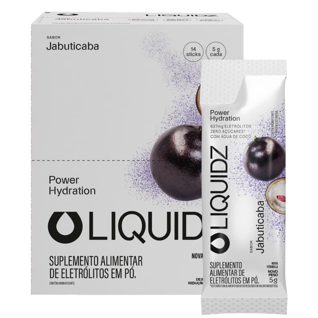 LIQUIDZ® - Eletrólitos Zero Açúcares - Sabor Jabuticaba - Kit 1 Caixa - 14 sachês