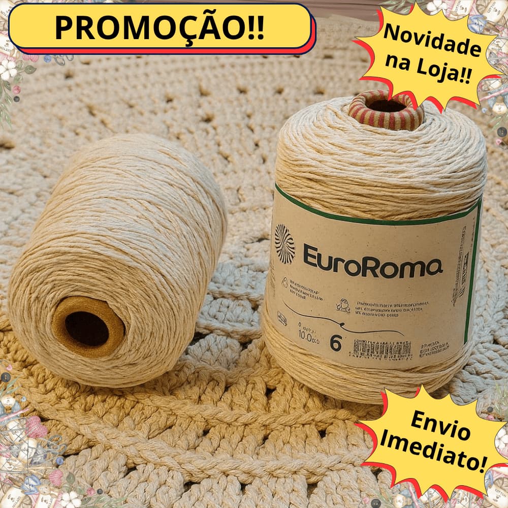 Barbante Euroroma 600g Cru Fio N°4 N°6 N°8 N°10 Fio para Crochê Tricô Tear e Macramê