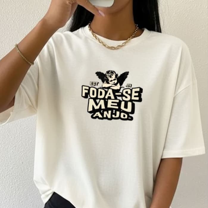 Camiseta Tshirt Oversized 100%Algodão  Feminina Gym Treino Academia Fitness Musculação FODA SE ANJO