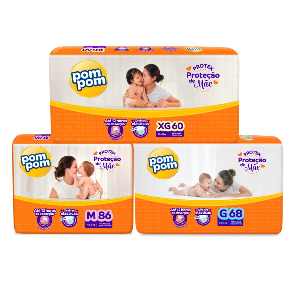 Fraldas Descartáveis  Pom Pom Protek Proteção De Mãe Hiper - Todos os tamanhos