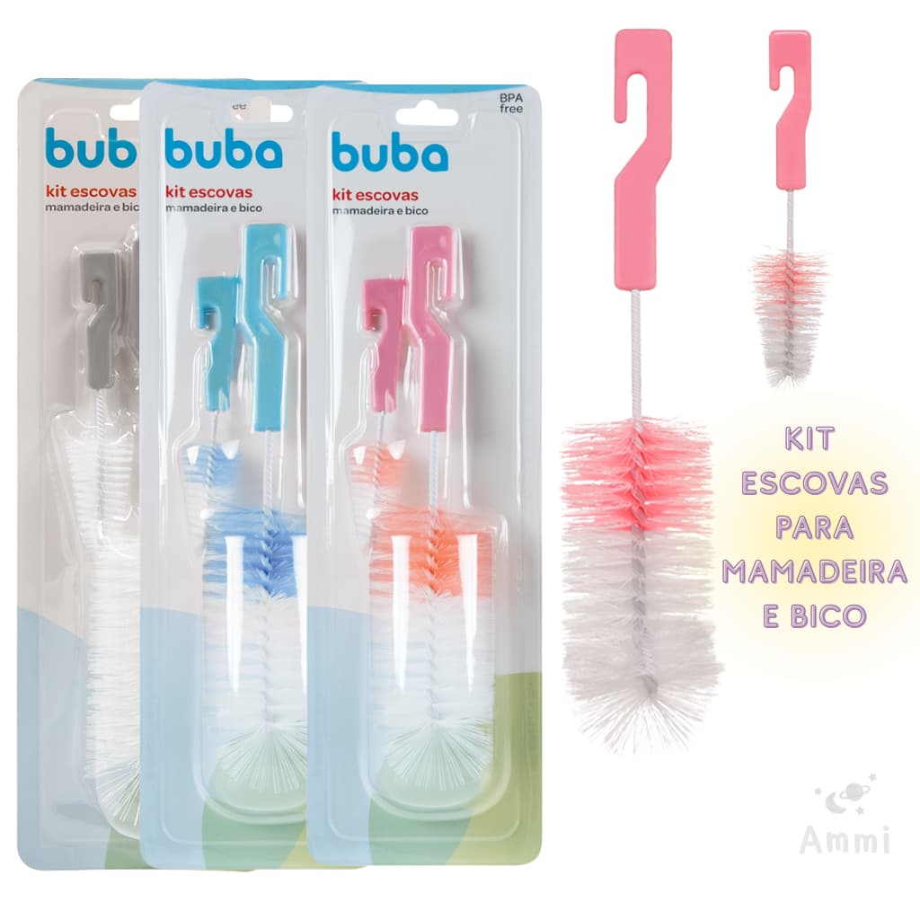 Kit de Escova de Limpeza Para Mamadeira, Bico e Copinhos Buba Original - Limpeza Prática e Segura