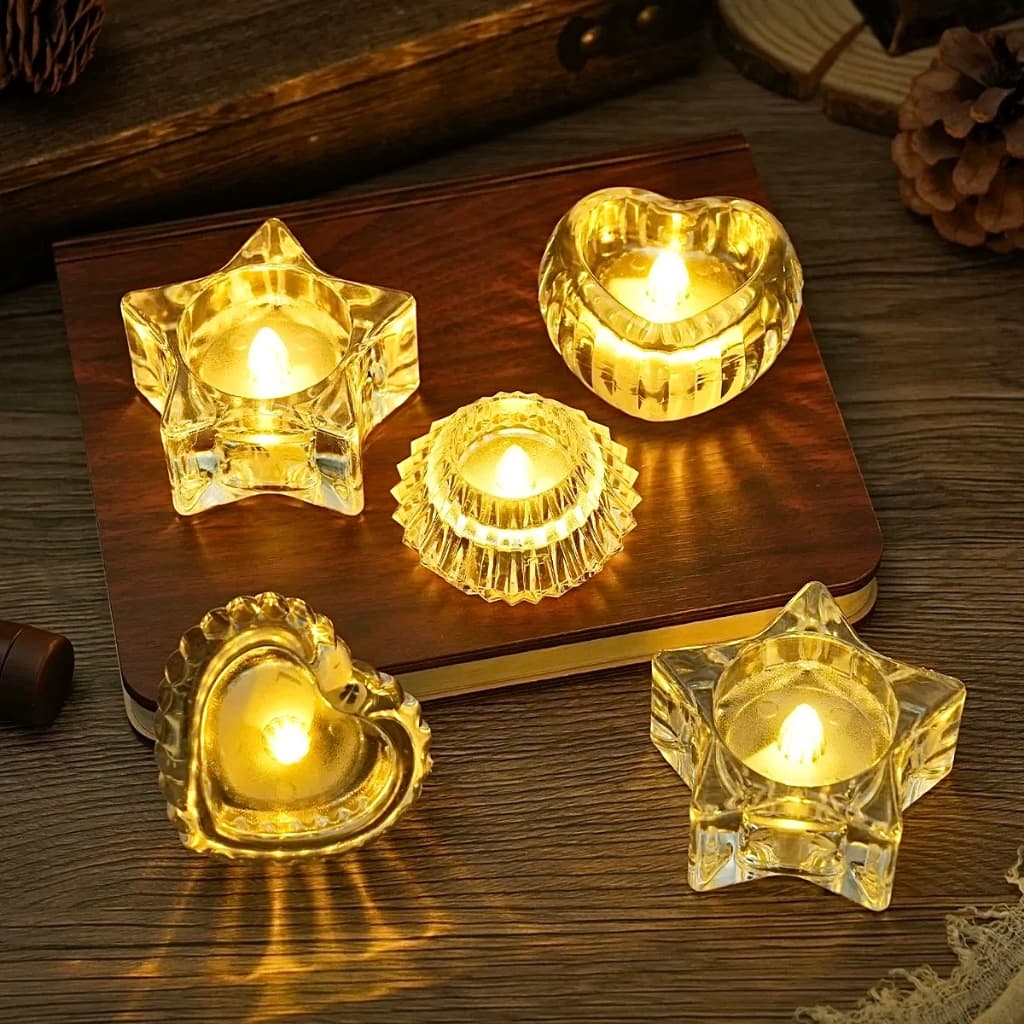 Luminária Vela de Acrílico Luz Led Eletrônica Quadrado Coração Diamante Decoração De Mesa Suprimentos Para Festas
