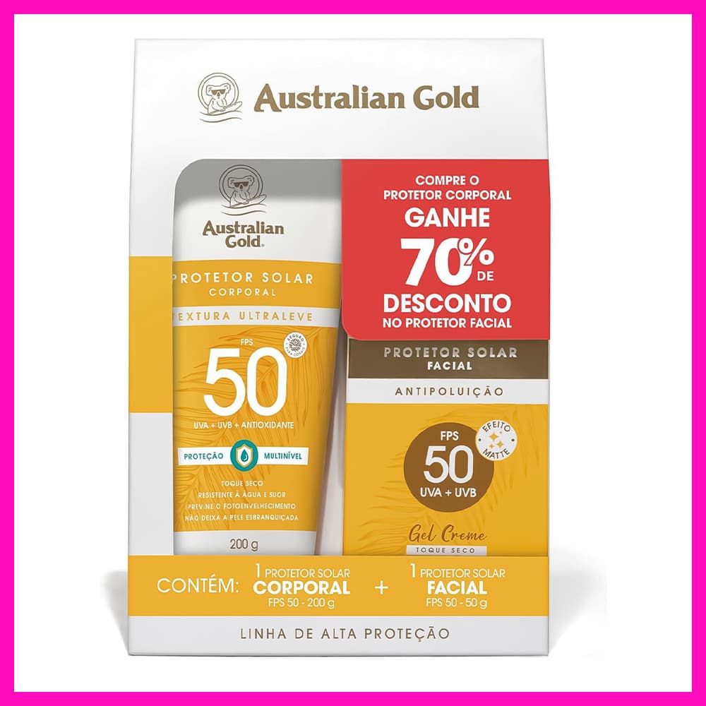 Australian Gold Protetor Solar Corporal Proteção Multinível FPS 50 + Protetor Solar Facial FPS 50