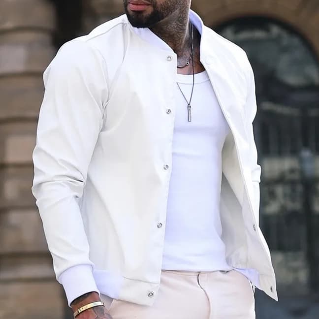 Jaqueta Bomber Courino Lacapa Streetwear Masculina Inverno Jaqueta Branca Slim Bomber Off White