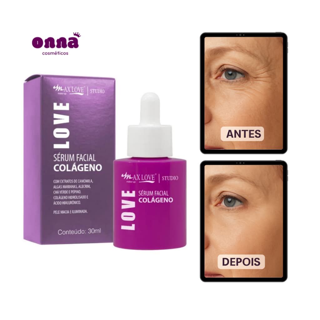 Sérum Facial Colágeno Max Love 30ml |   Anti-Rugas, Anti-Idade, Antissinais, Firmeza e Hidratação