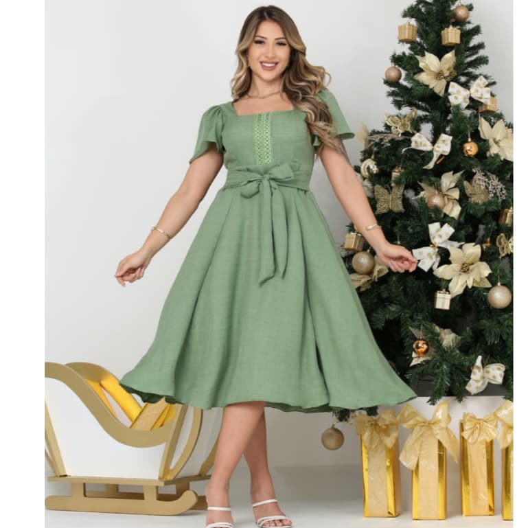vestido midi luxo feminino midi  tamanho unico tecido duna linhao detalhe no frente com renda
