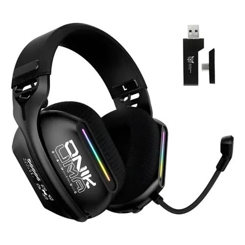 Headset Gamer RGB Sem Fio Wireless 2.4GHz Bluetooth 5.3 Wired USB -C Microfone Para PS5 PC e Celular