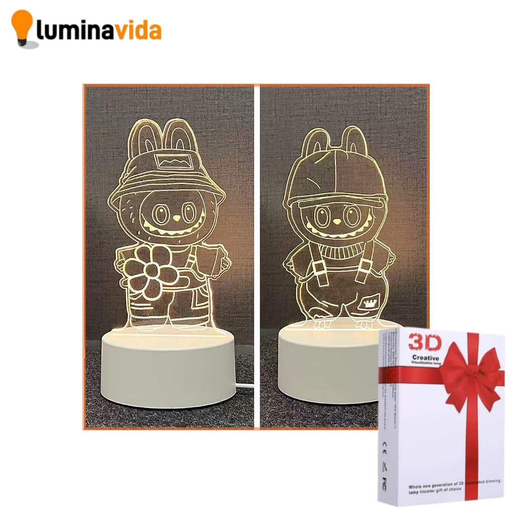 Luminária Abajur De Mesa Led 3D Criativo Boneco Led Infantil Base Branca 3500K Abajur Acrílico