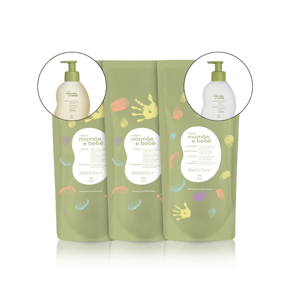 Kits Refis Natura Mamãe e Bebê Shampoo Condicionador Hidratantes 200ml