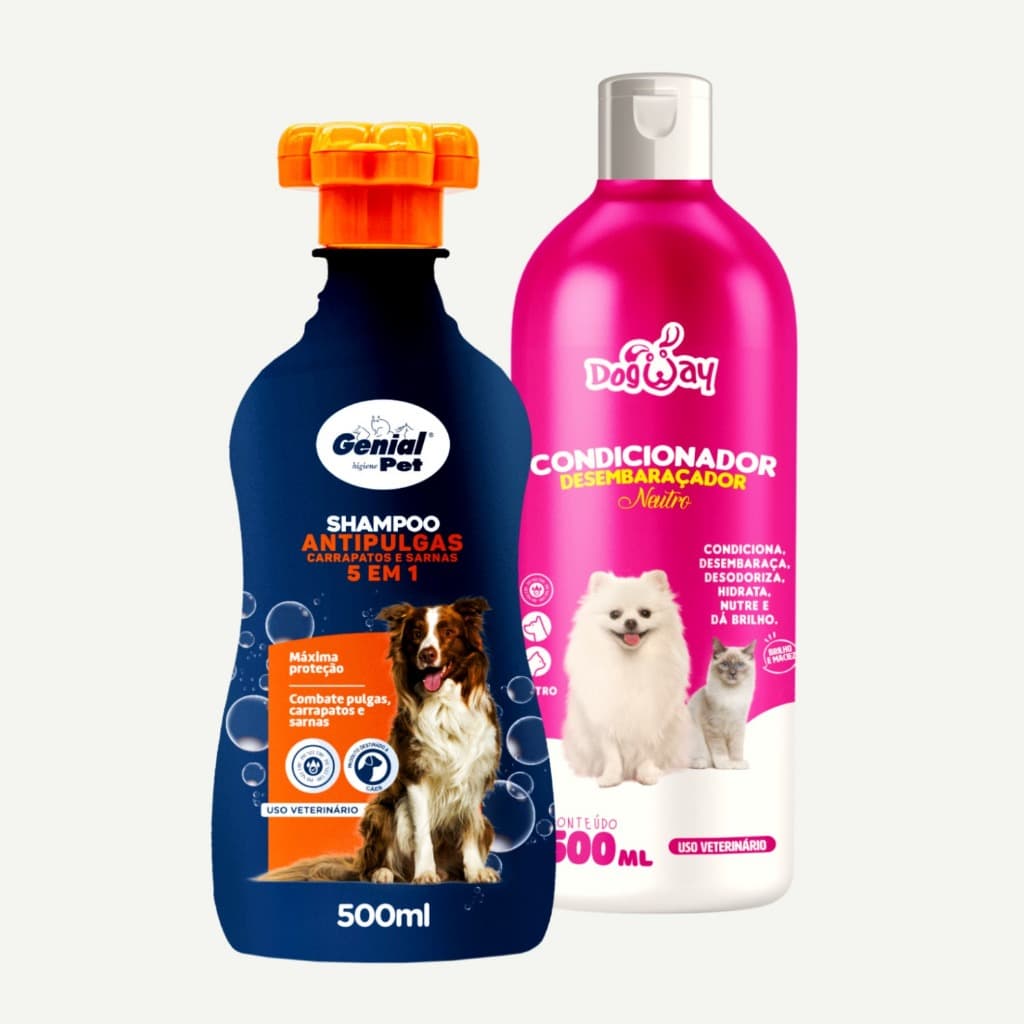 Kit Shampoo Antipulgas Para Cachorro E Gatos 500 Ml + Condicionador Pet Genial