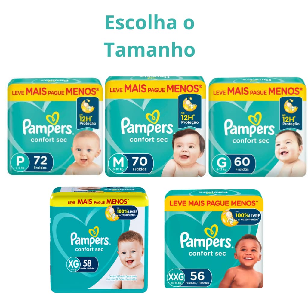 Fraldas descartaveis Infantil Pampers Confort Sec Leve Mais Pague Menos P/M/G/XG/XXG