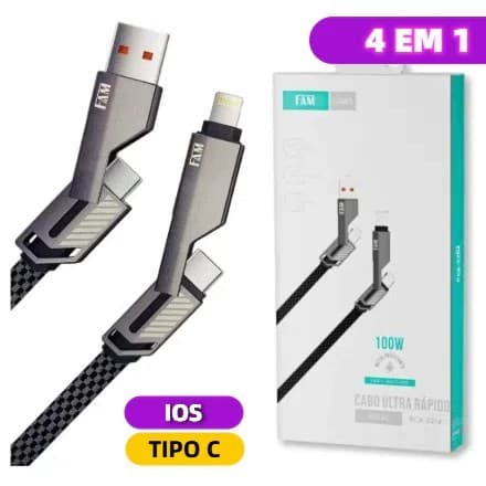 Cabo de Carregamento Ultra Rápido 4 em 1 Multi 1.2M 100W FAM FCA-2024