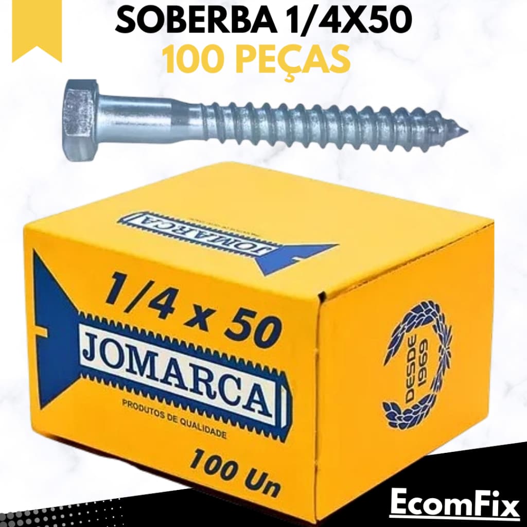 Parafuso Sextavado Rosca Soberba 1/4x50 Caixa Com 100 Peças - JOMARCA
