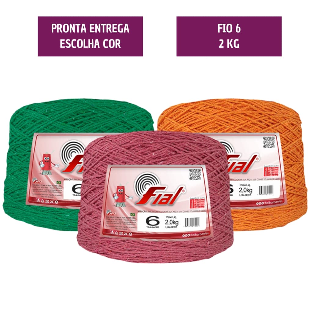 Barbante Fial 2kg Fio 6 com 2145 metros - Algodão Ideal Para Crochê e Tricô - Promoção