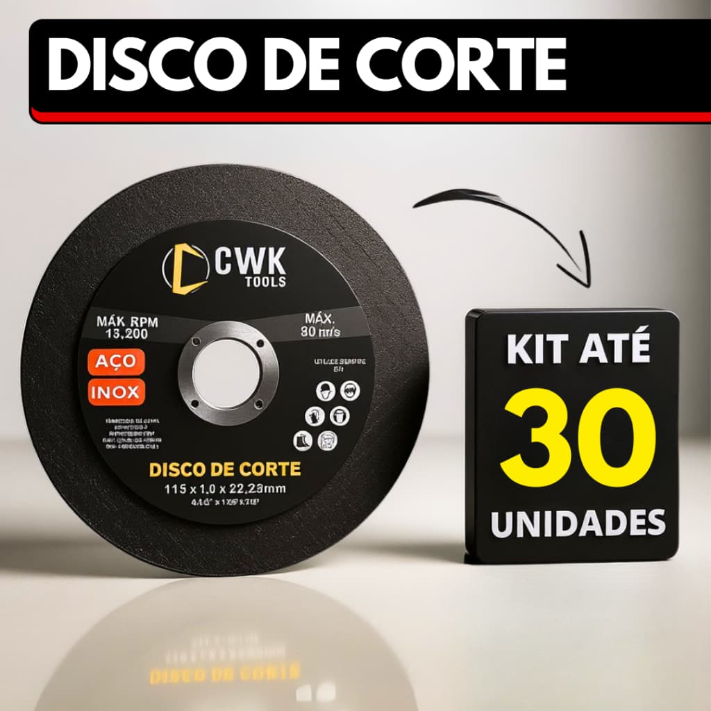 Kit Até 30 Unidades Disco de Corte Aço Inox Pequeno e Fino Para Lixadeira Esmerilhadeira 4.1/2" - 115 x 22,23mm