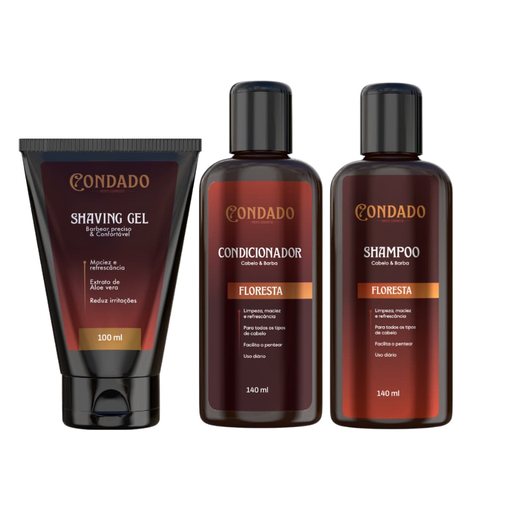 Kit Shampoo Condicionador Shaving Gel Masculino Hidratante Refrescante Cabelo Barba Bigode Condado