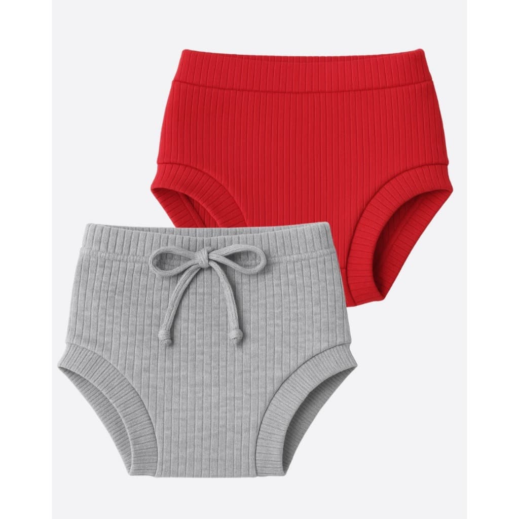 Kit Shorts Tapa Fralda de Bebê Vermelho e Mescla