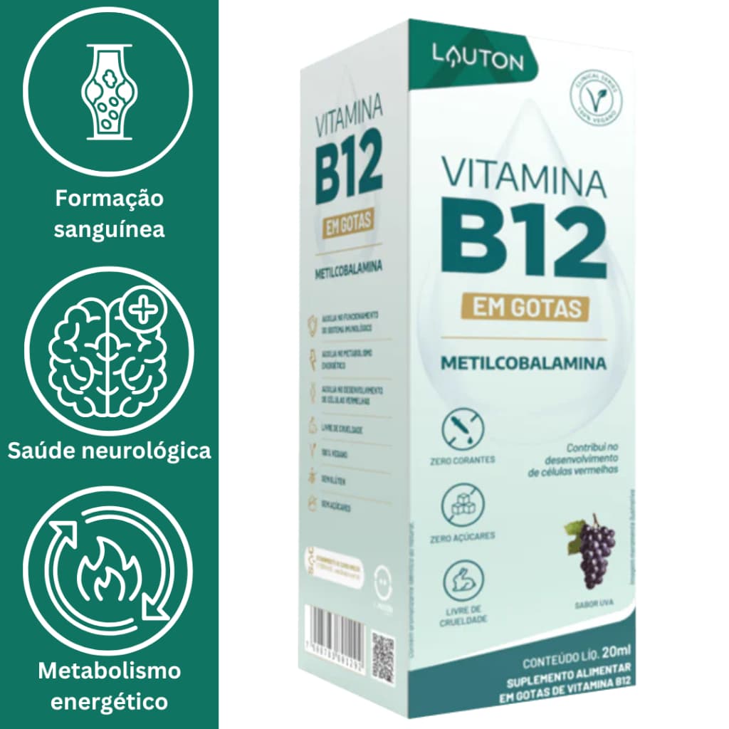 VITAMINA B12 EM GOTAS METILCOBALAMINA 20ml SABOR UVA - LAUTON