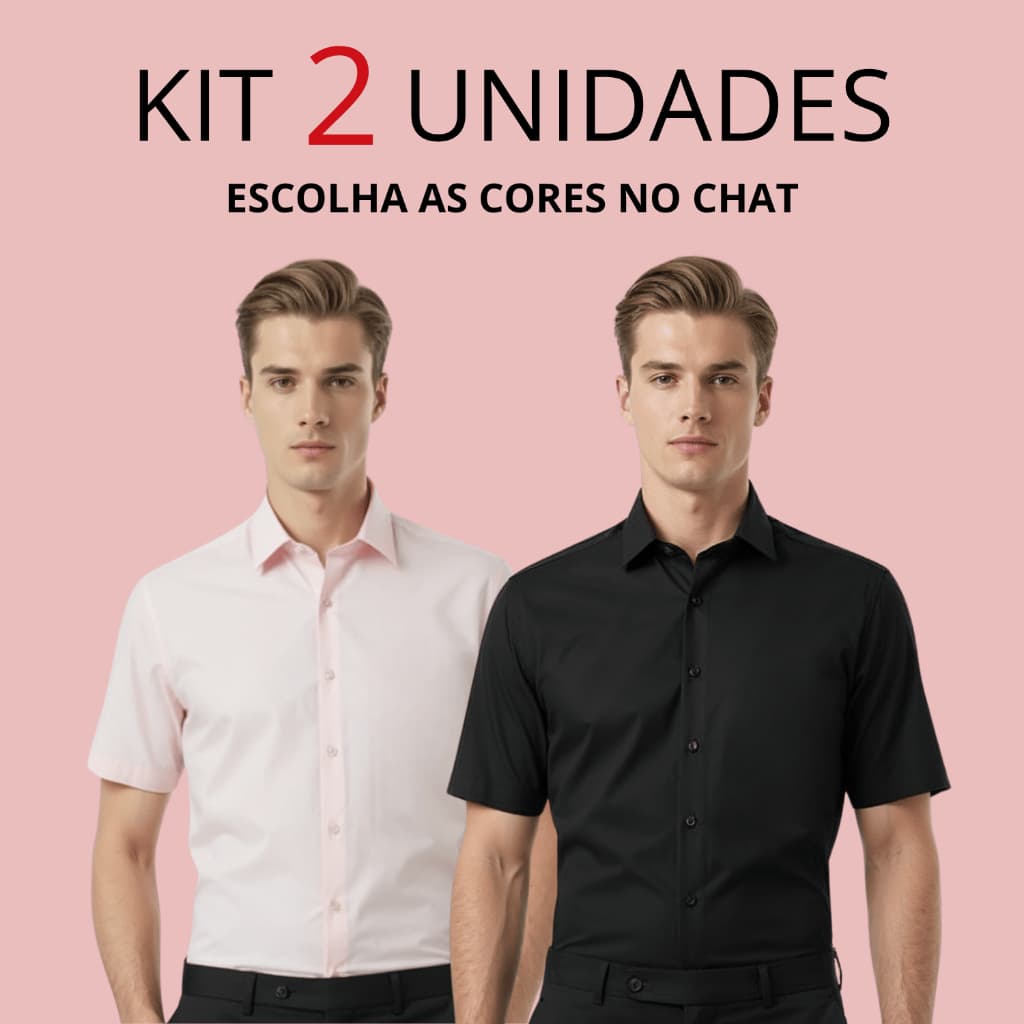 Kit 2 Blusa Social Masculina Manga Curta Slim Lisa Plus Size