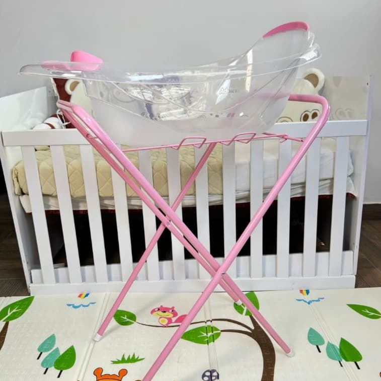 Banheira 22 Litros + Suporte Dobrável | Kit Banho para Bebê Prático