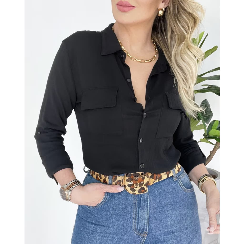 Camisa Social Feminina Manga Longa Viscolinho  Elastano Modelo Slim Blusa Casual Elegante Trabalho